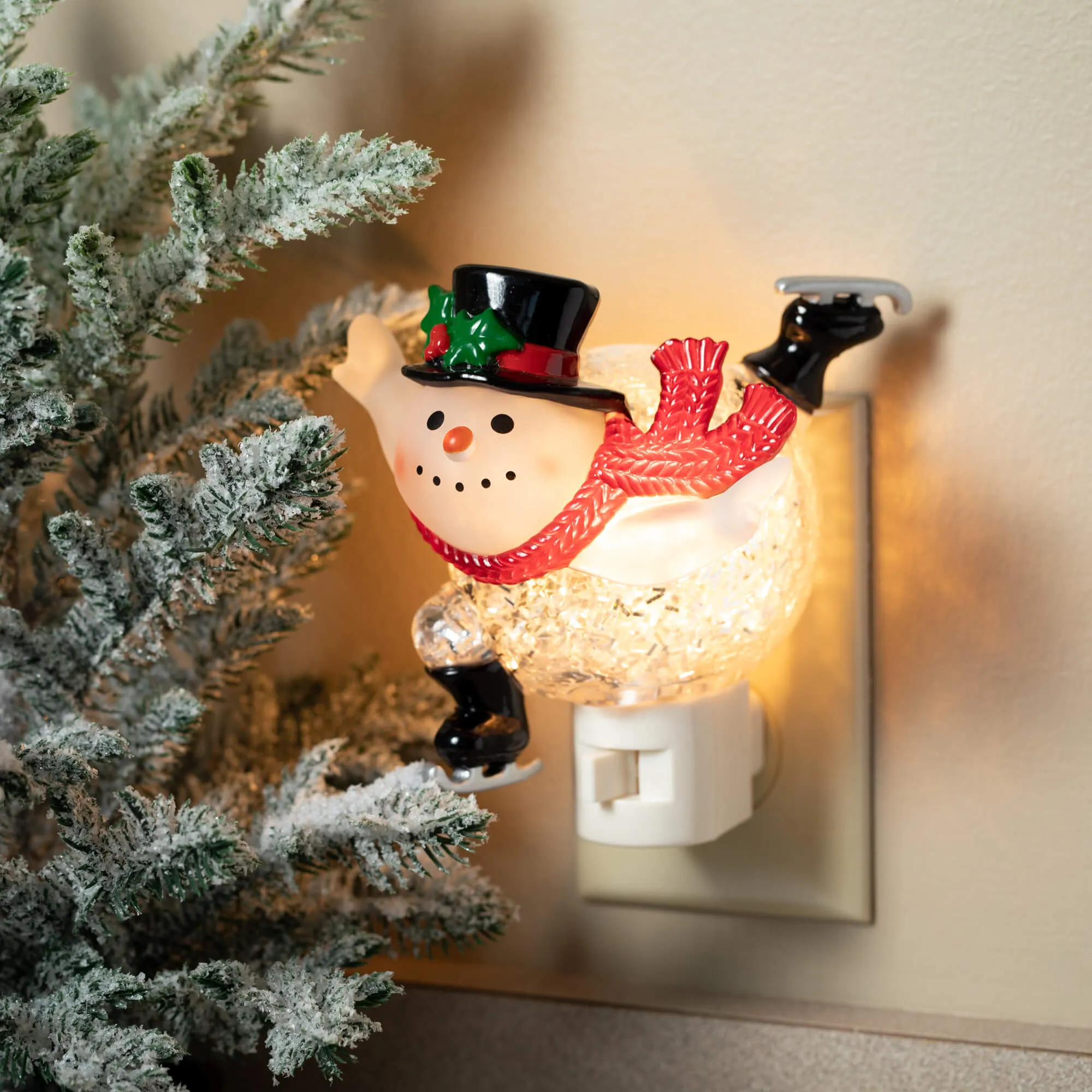 5"H Sullivans Ice Skating Snowman Nightlight, Multicolored