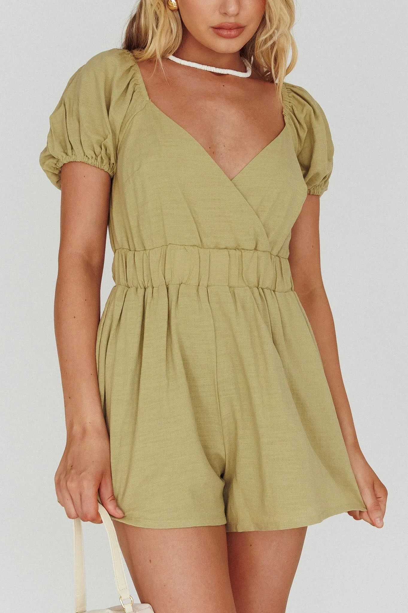 Alexis Elasticated Waist Romper Avocado