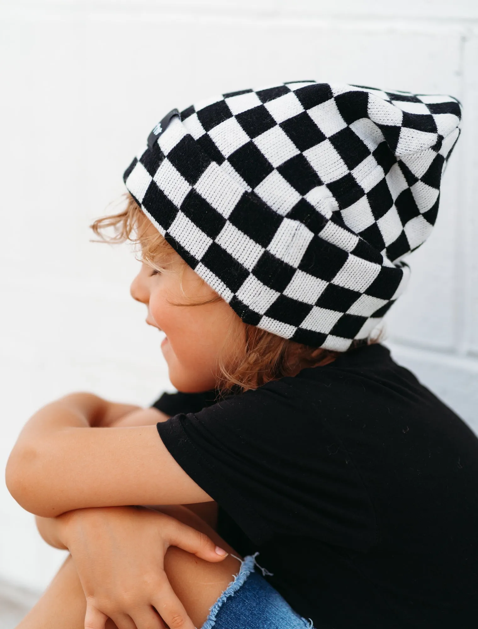 BAMBOO CUFF BEANIE- B W Check