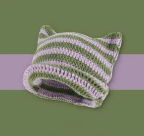 Beanie - Cat Ears Striped - Green