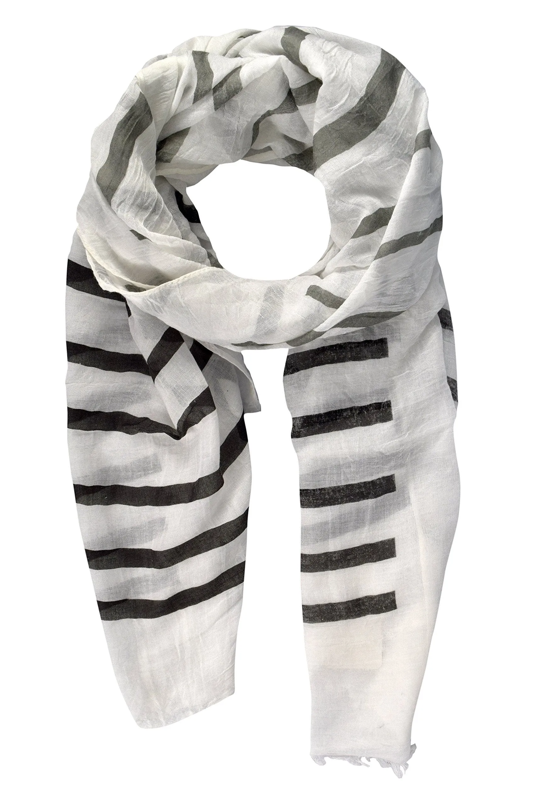 Black Vertical Striped Fading Eyelash Fringe Shawl Scarf