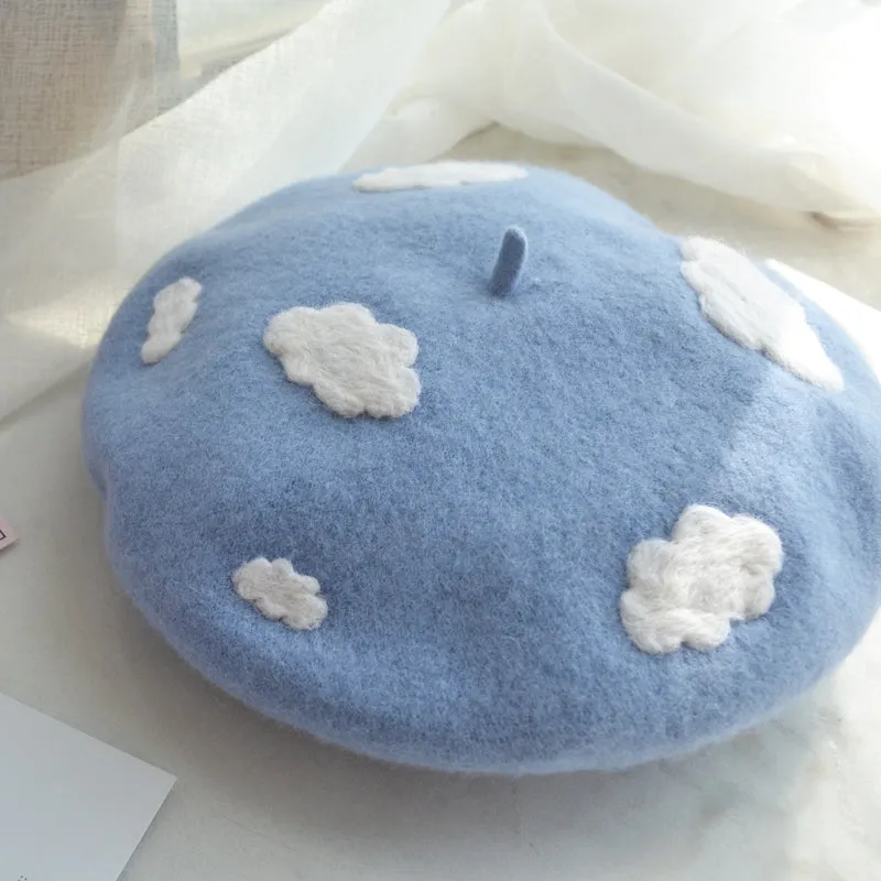 BLUE SKY WHITE CLOUDS BERET HAT BY51012