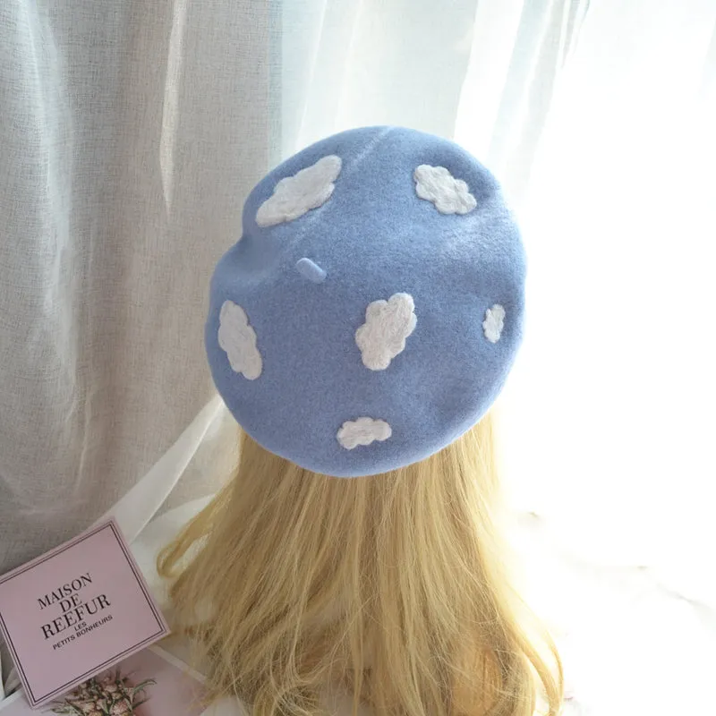 BLUE SKY WHITE CLOUDS BERET HAT BY51012