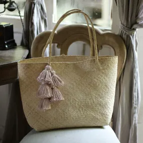 Borneo Sani Straw Tote Bag - With Pale Blush Tassels