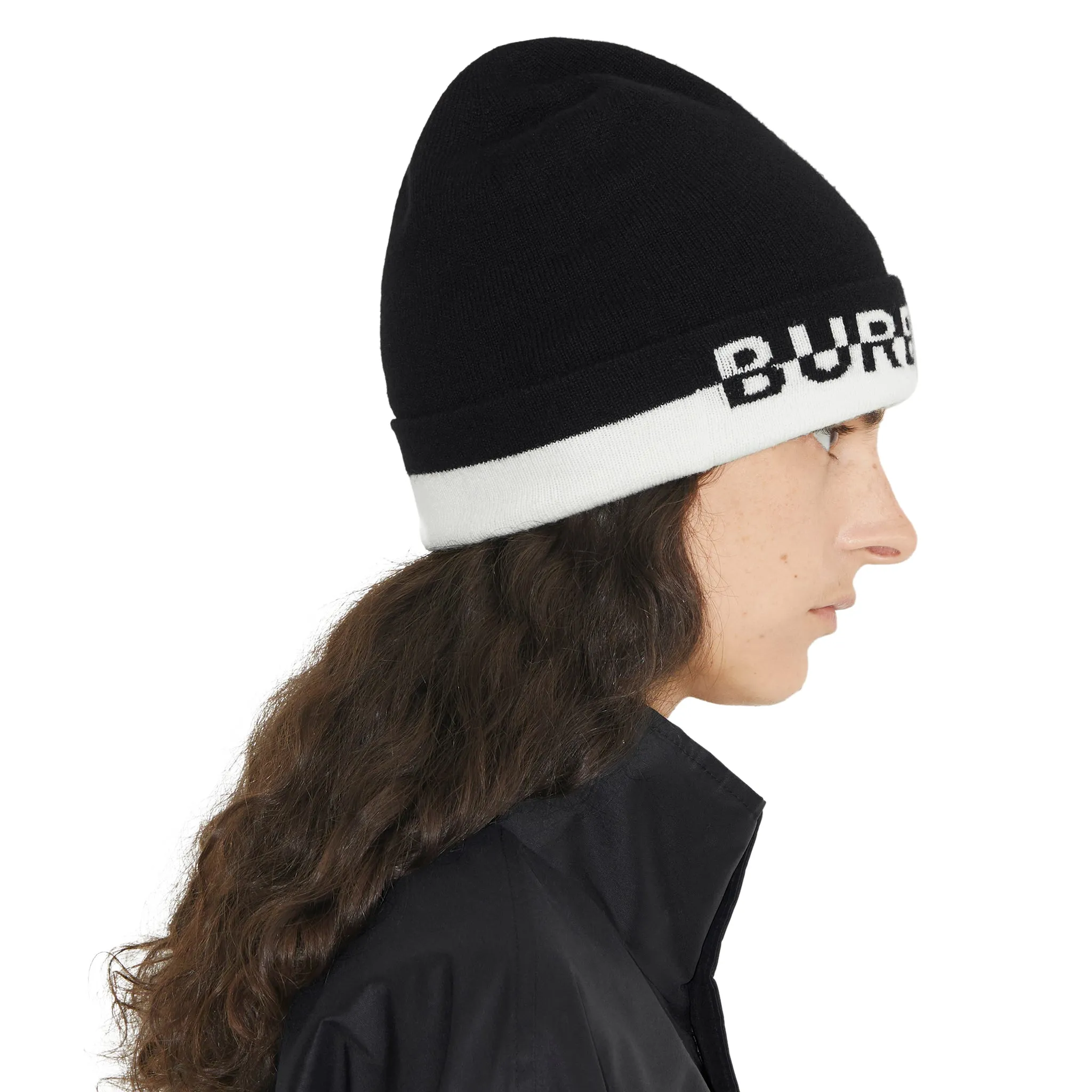 Burberry Logo Intarsia Cashmere Black White Beanie