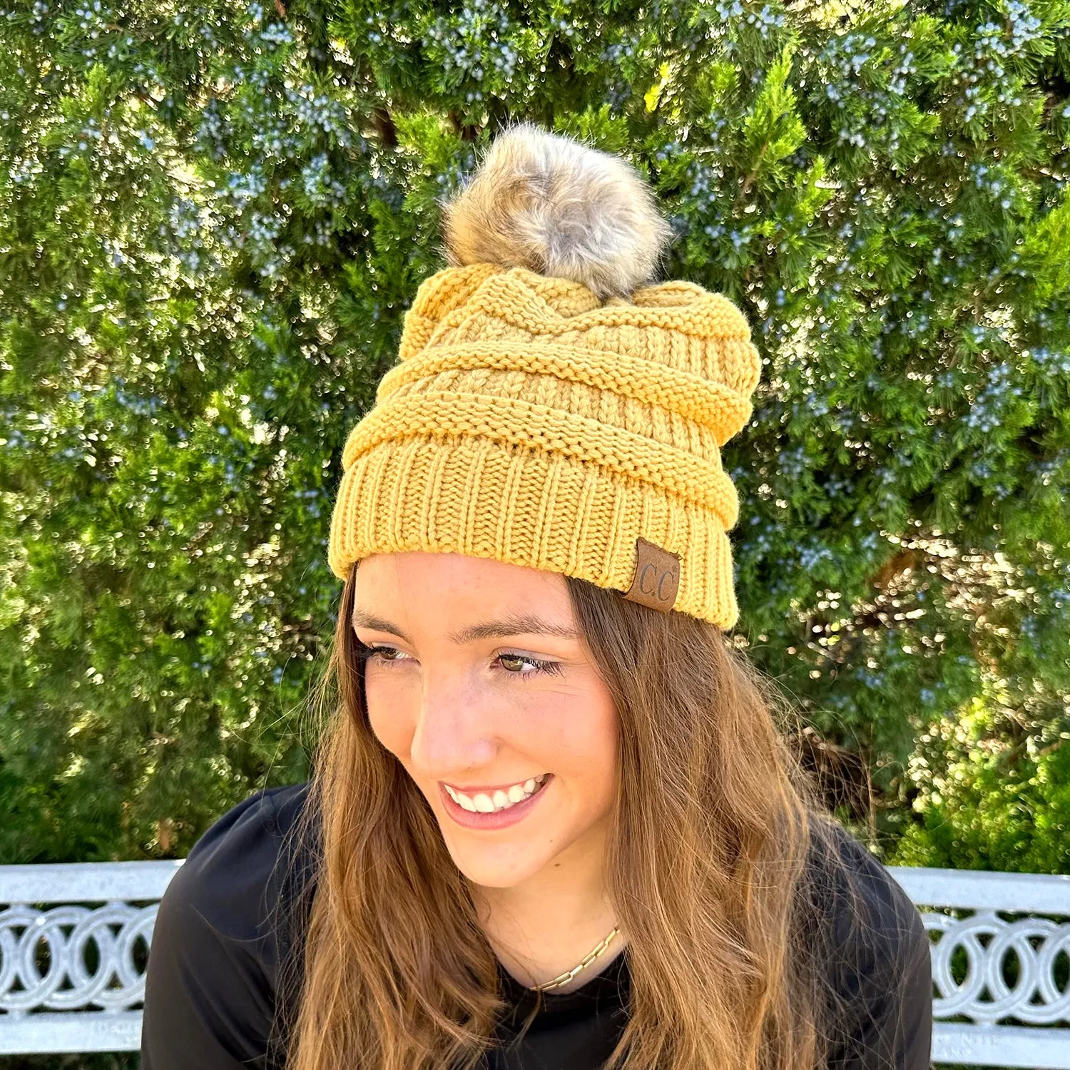 CC Classic Pom Pom Beanie Mustard