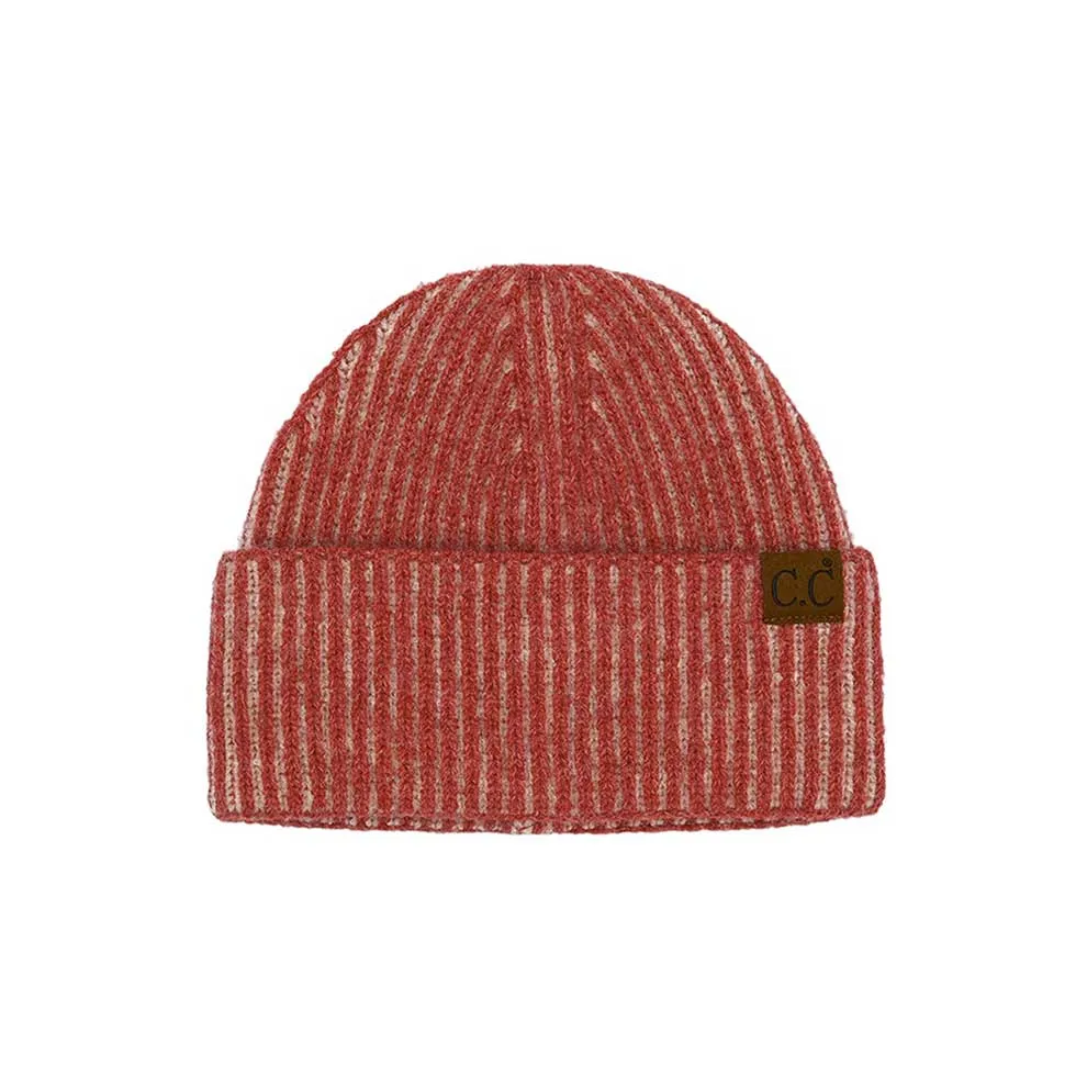 C.C Contrast Color Stripes Cuff Beanie