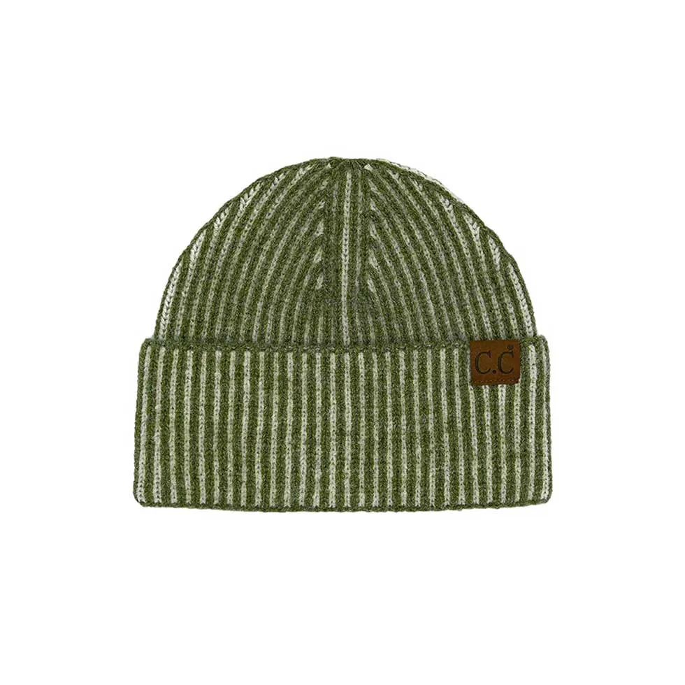 C.C Contrast Color Stripes Cuff Beanie