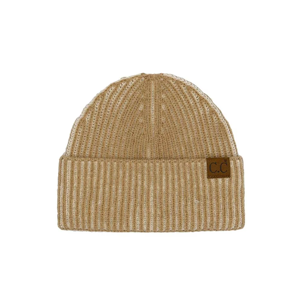 C.C Contrast Color Stripes Cuff Beanie