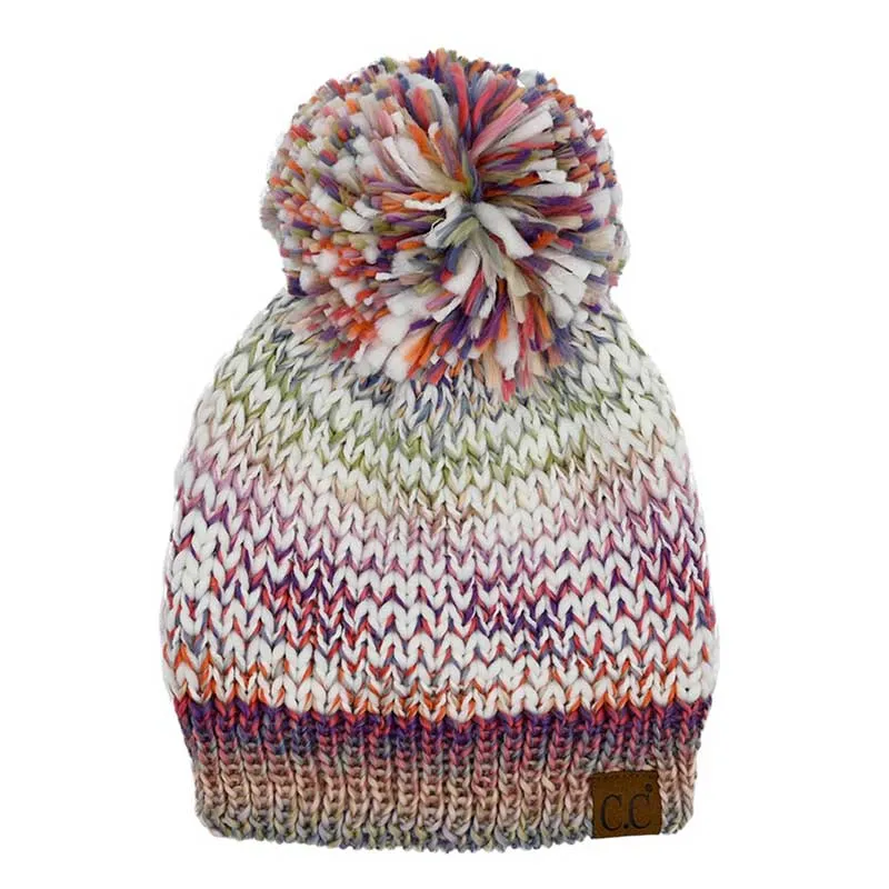 C.C Multi Color Yarn Pom Pom Beanie Hat