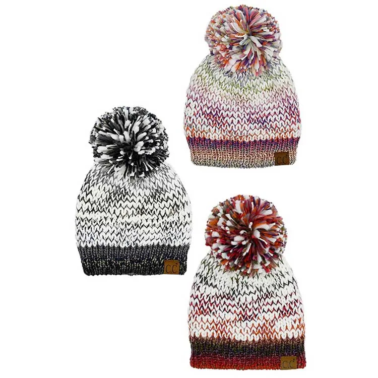 C.C Multi Color Yarn Pom Pom Beanie Hat