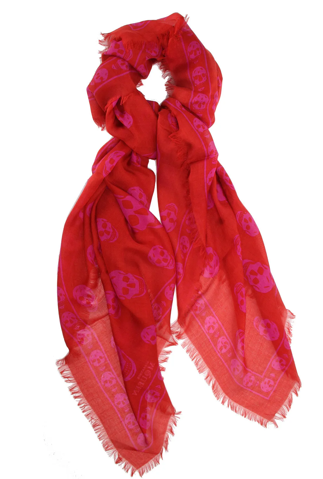 Classic Skull Scarf Pashmina, Flame/Fuchsia