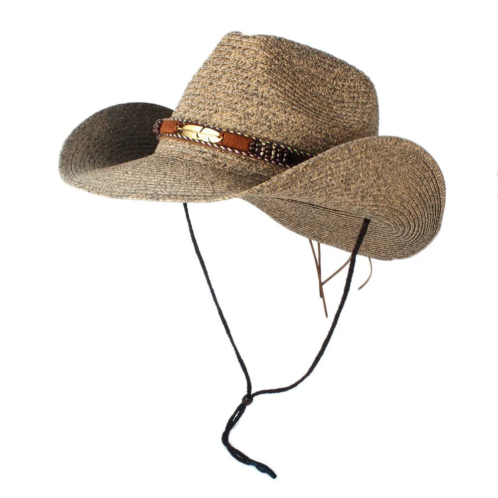 Fashion Women Men Hollow Western Cowboy Hat Lady Dad Beach Sombrero Hombre Straw Panama Cowgirl Jazz Sun Cap Size 56-58CM