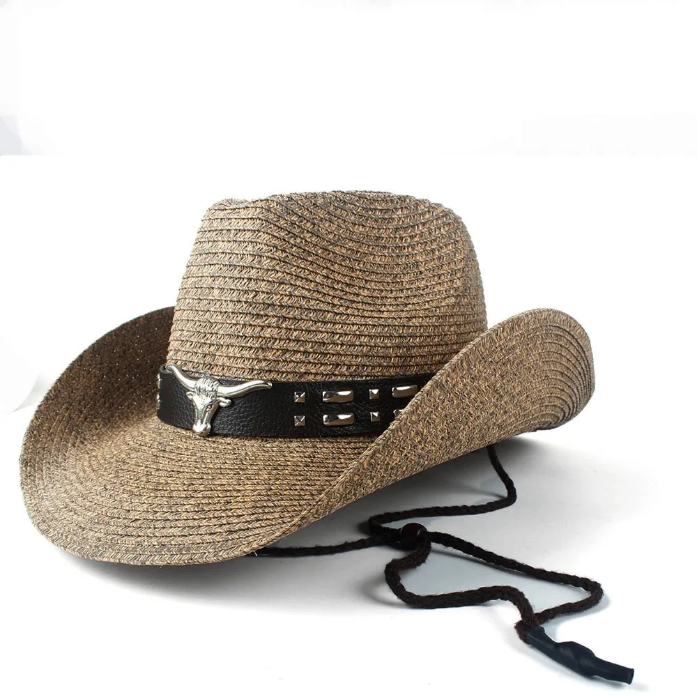 Fashion Women Men Hollow Western Cowboy Hat Lady Dad Beach Sombrero Hombre Straw Panama Cowgirl Jazz Sun Cap Size 56-58CM