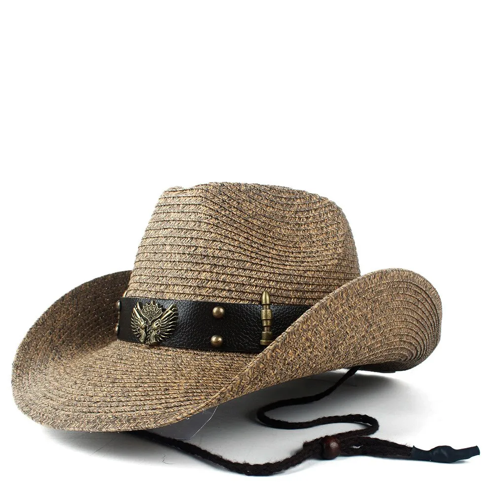 Fashion Women Men Hollow Western Cowboy Hat Lady Dad Beach Sombrero Hombre Straw Panama Cowgirl Jazz Sun Cap Size 56-58CM