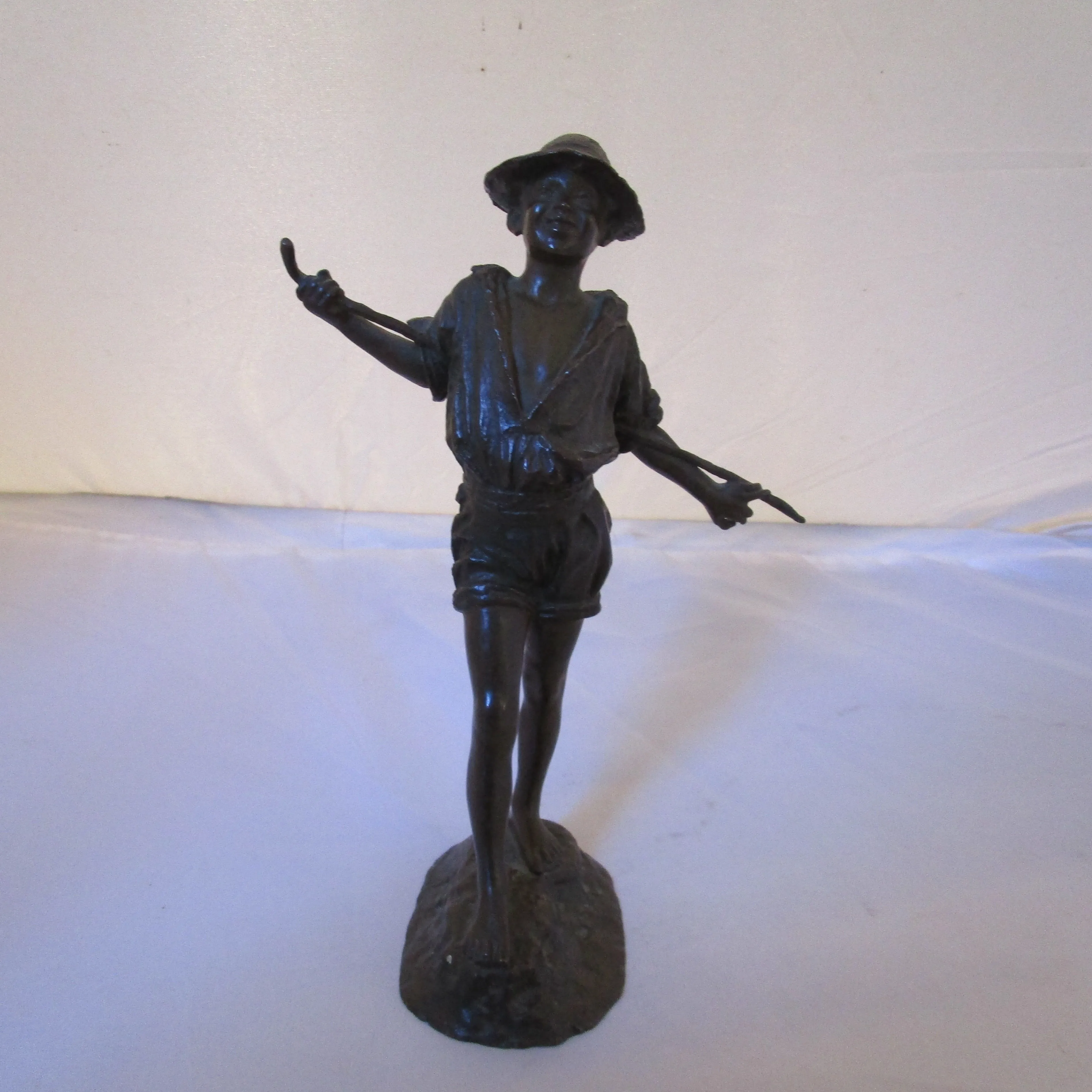 Fine Bronze Figure of a Young Peasant Boy Holding A Cane Behind His Back Antique Victorian c1880