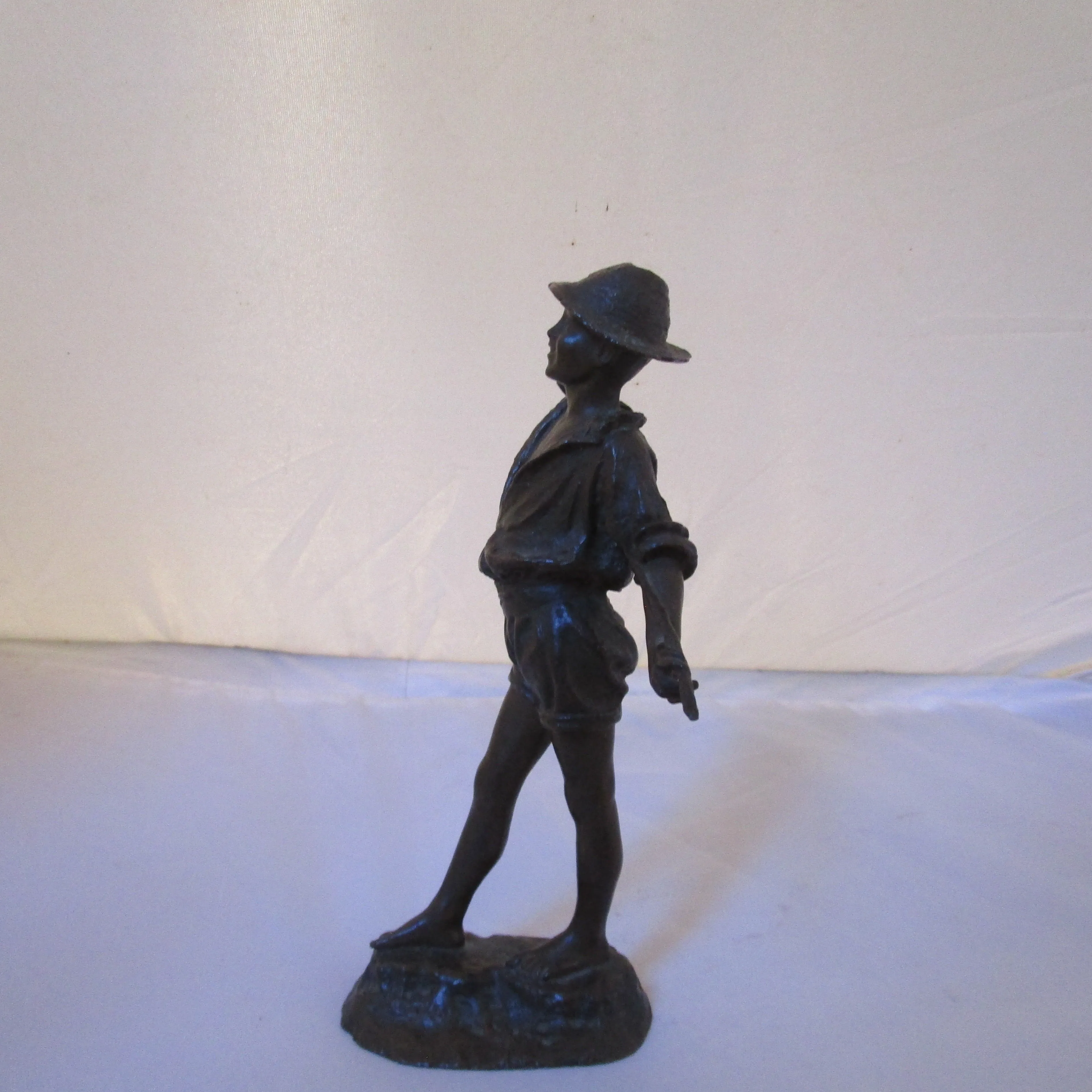 Fine Bronze Figure of a Young Peasant Boy Holding A Cane Behind His Back Antique Victorian c1880