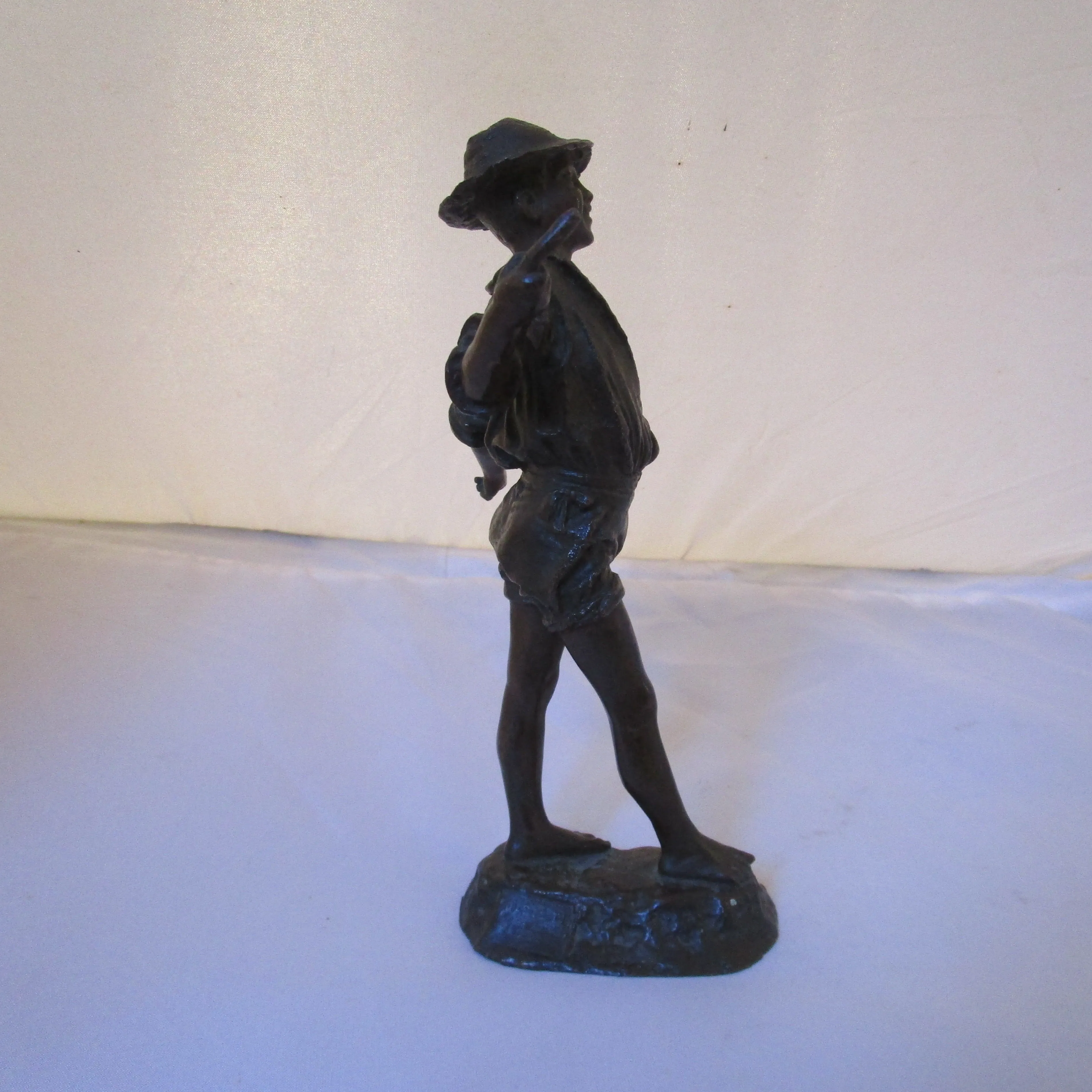 Fine Bronze Figure of a Young Peasant Boy Holding A Cane Behind His Back Antique Victorian c1880