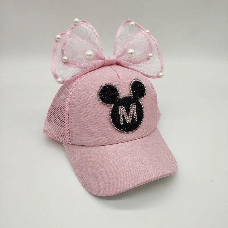 Girl Big Bow With Pearls Baseball Cap