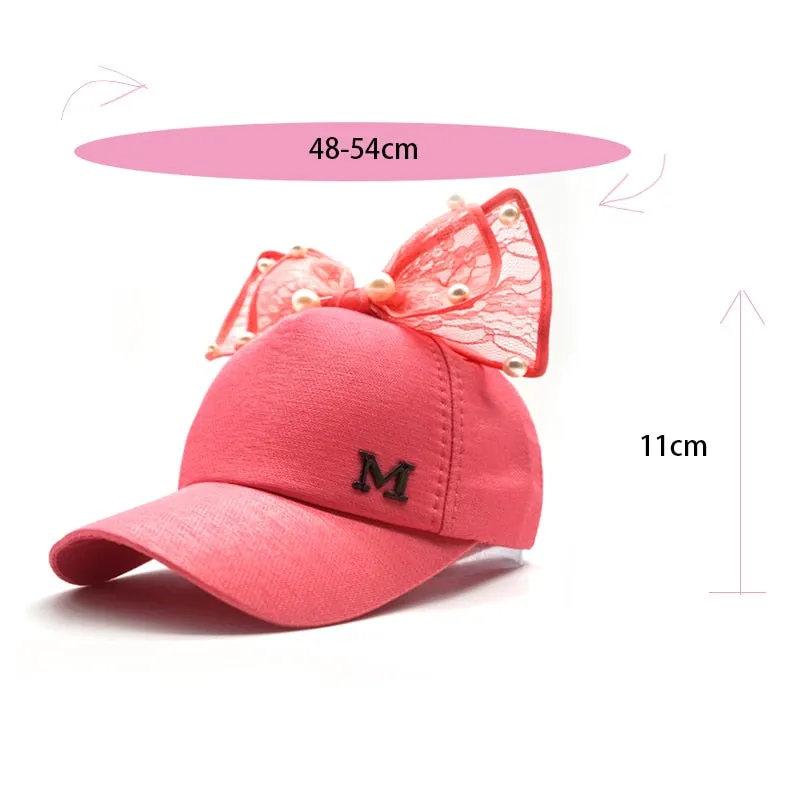 Girl Big Bow With Pearls Baseball Cap