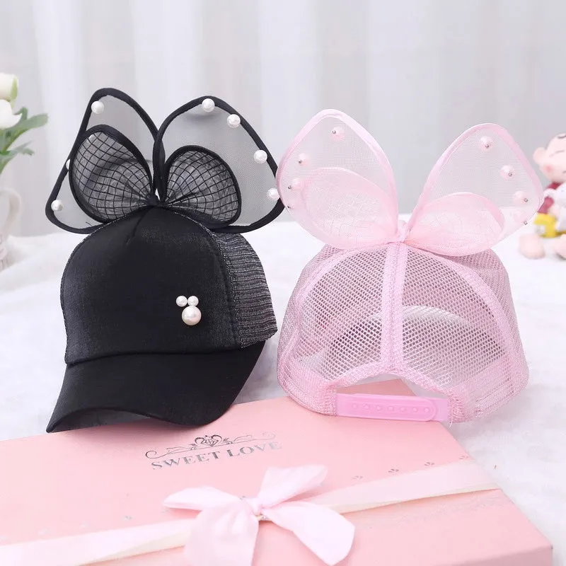 Girl Big Bow With Pearls Baseball Cap