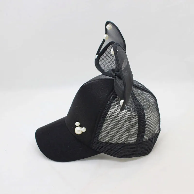 Girl Big Bow With Pearls Baseball Cap