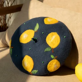 Handmade wool felt lemon Beret by0148