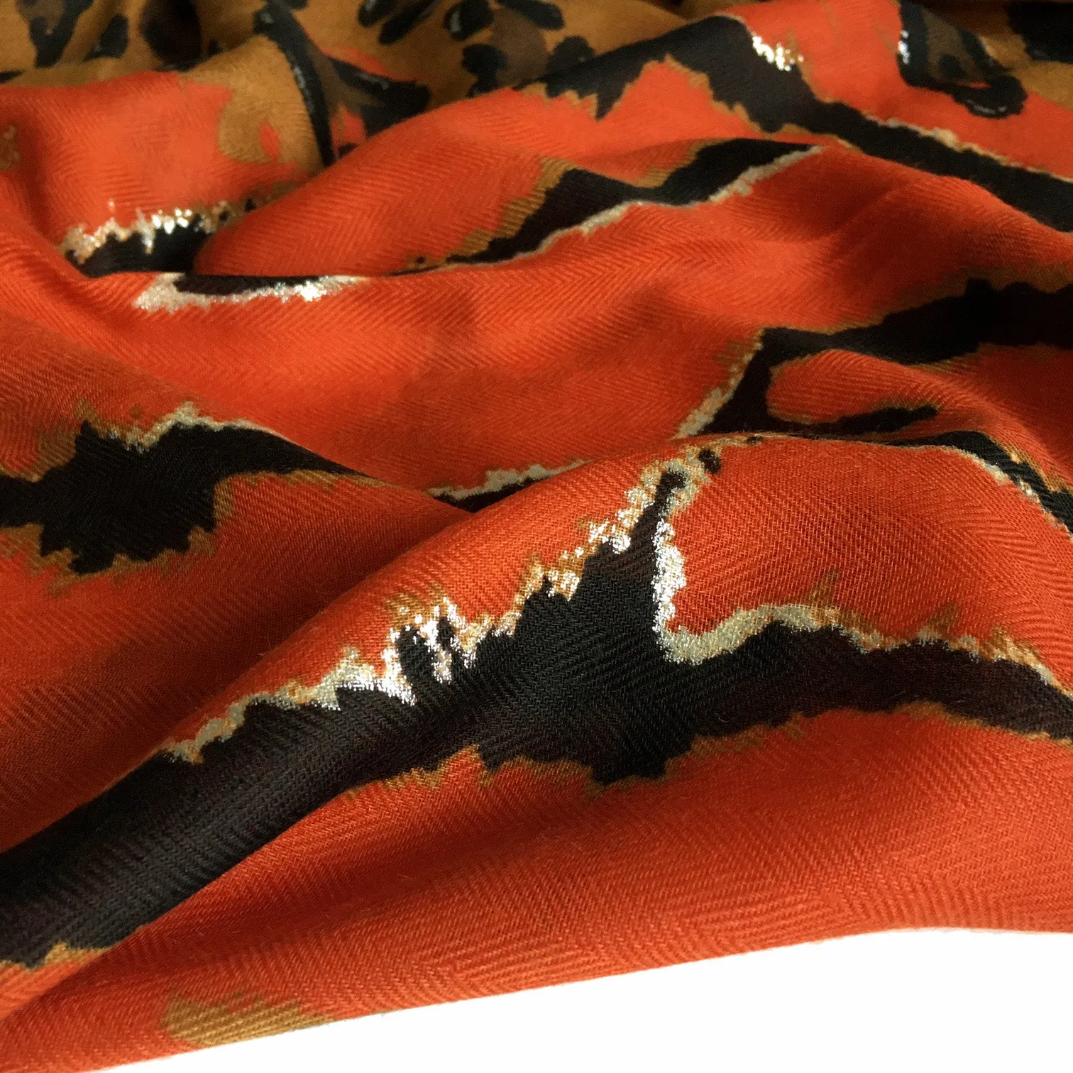 LARGE DEEP ORANGE ZEBRA AND LEOPARD PRINT SHAWL SCARF