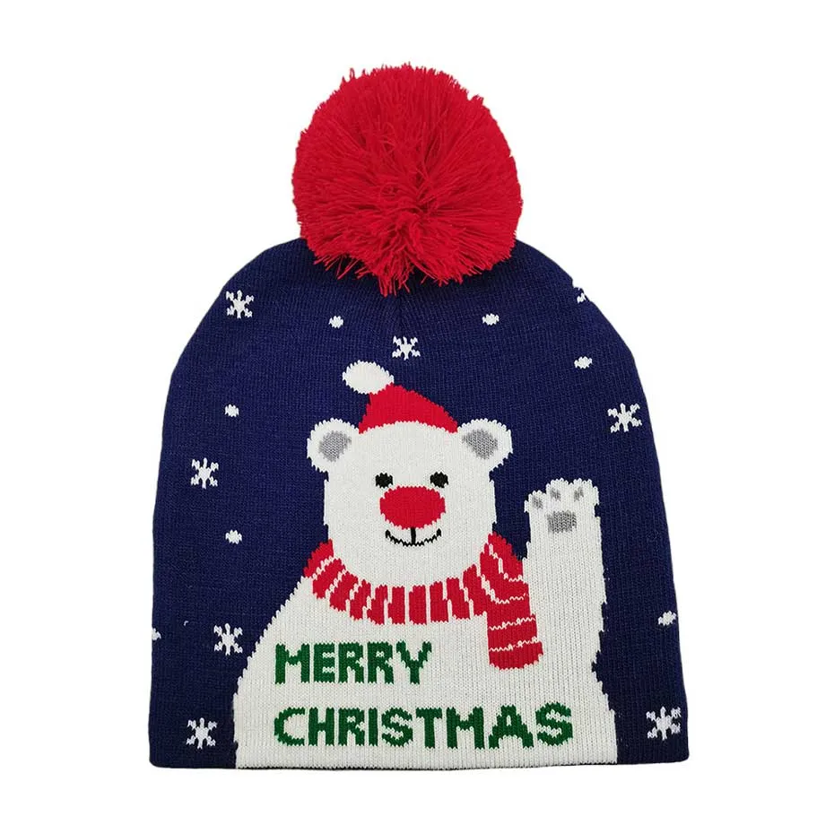 Let It Snow Message Snowman Snowflake Pom Pom Beanie Hat