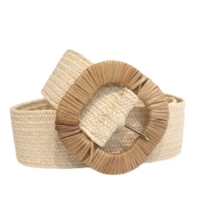 Linen Color Straw Woven Square Buckle Elastic Belt