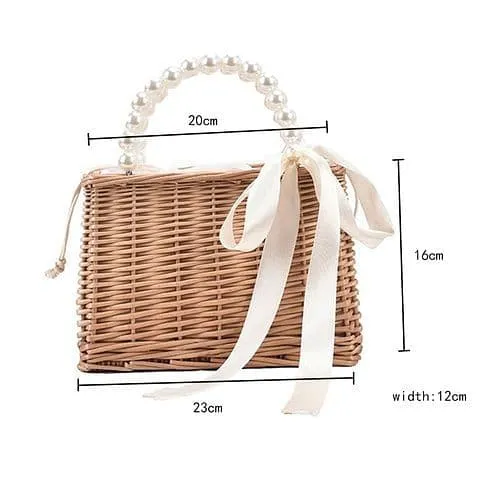 Luxury Pearl Handle Straw Bag