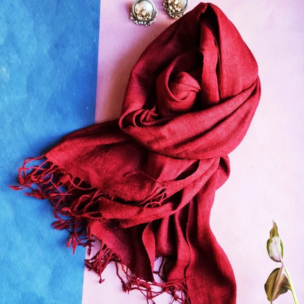 Maroon Handwoven Eri Silk Scarf