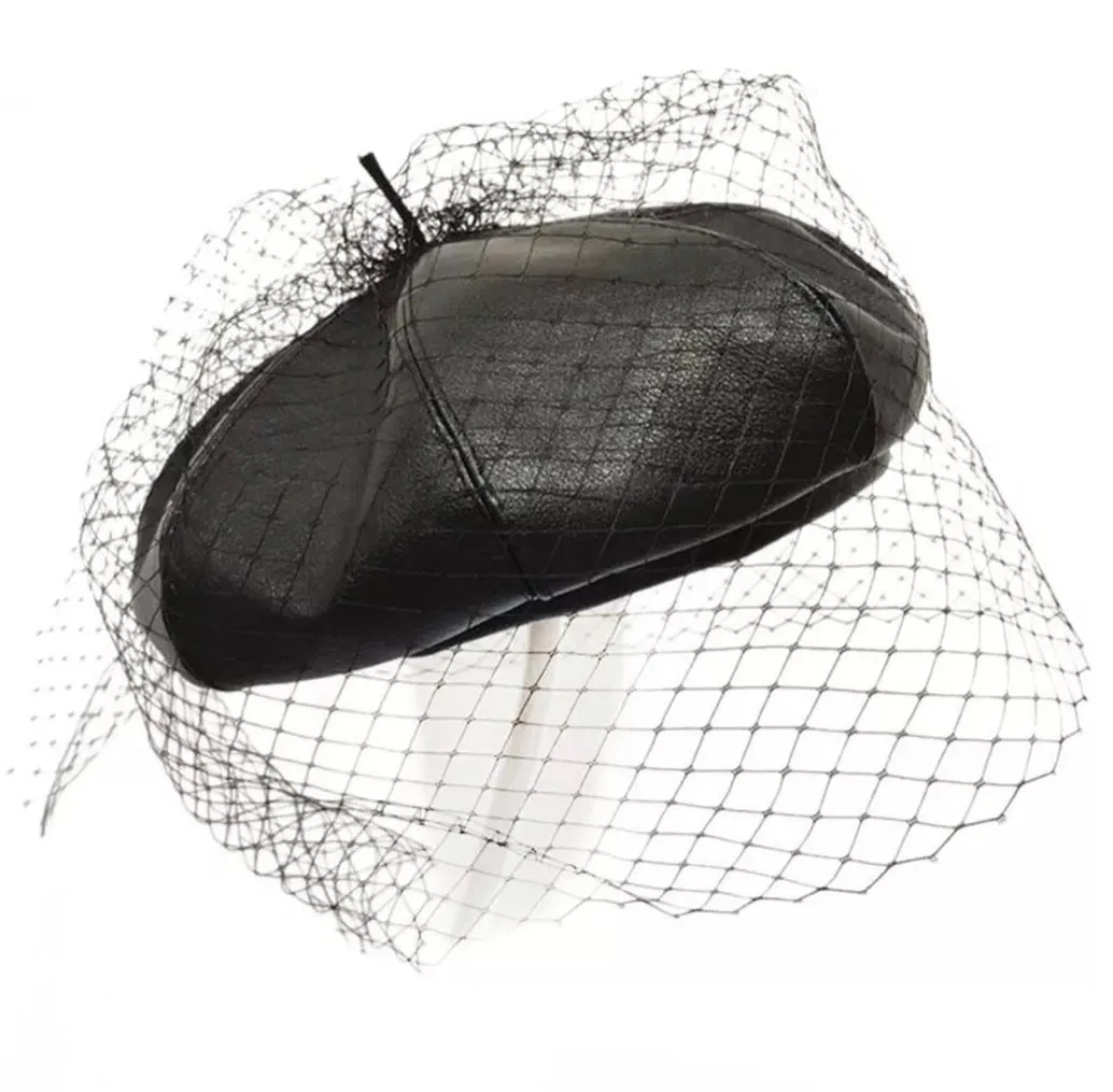 Mesh Faux Leather Beret