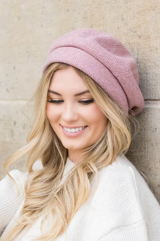 Micro Herringbone Print Beret