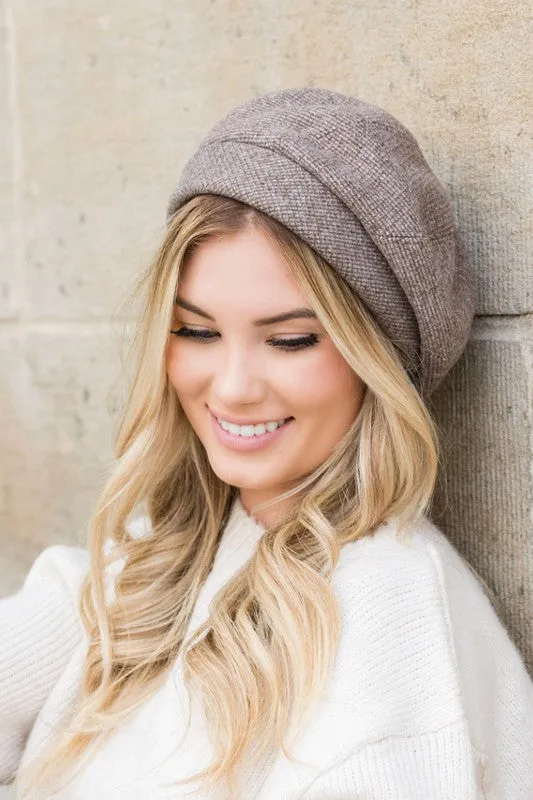 Micro Herringbone Print Beret