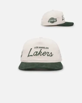 New Era Los Angeles Lakers 'Currency Corduroy' Golfer Pre-Curved Snapback Chrome White