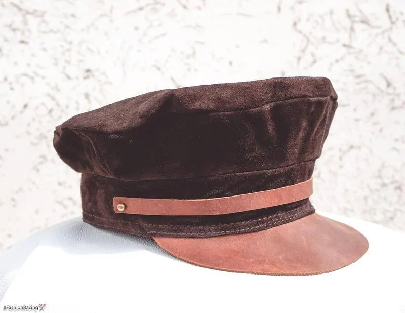 sude and Leather hat, leather beret, brown leather hat, leather women's beret, leather ladies caps, suede hat, leather Greek Fisherman Hat