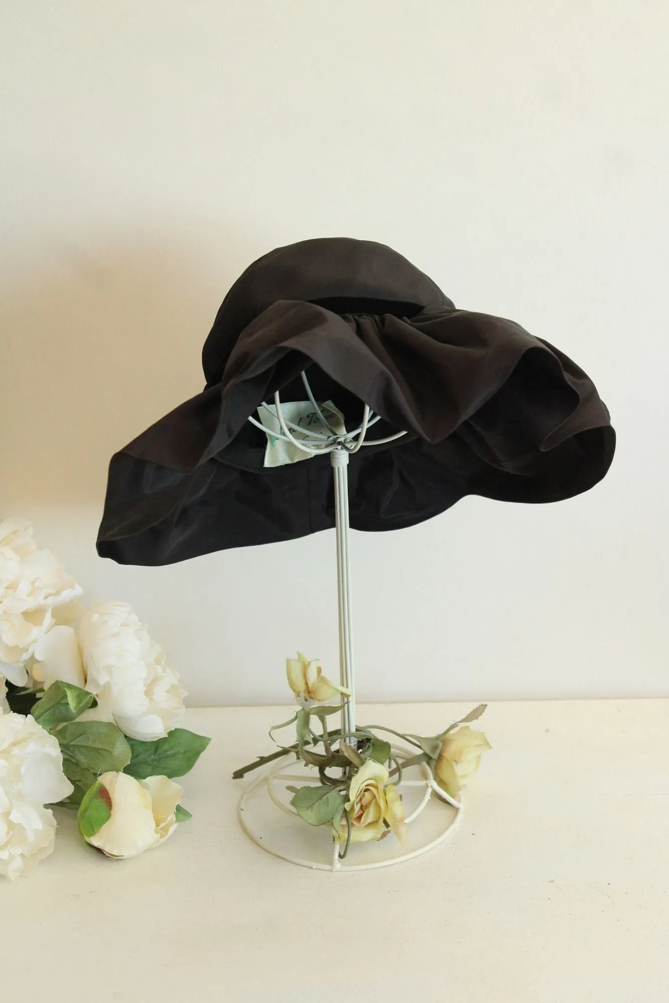 Vintage 1950s Michael Terre Black Wide Brim Floppy Hat