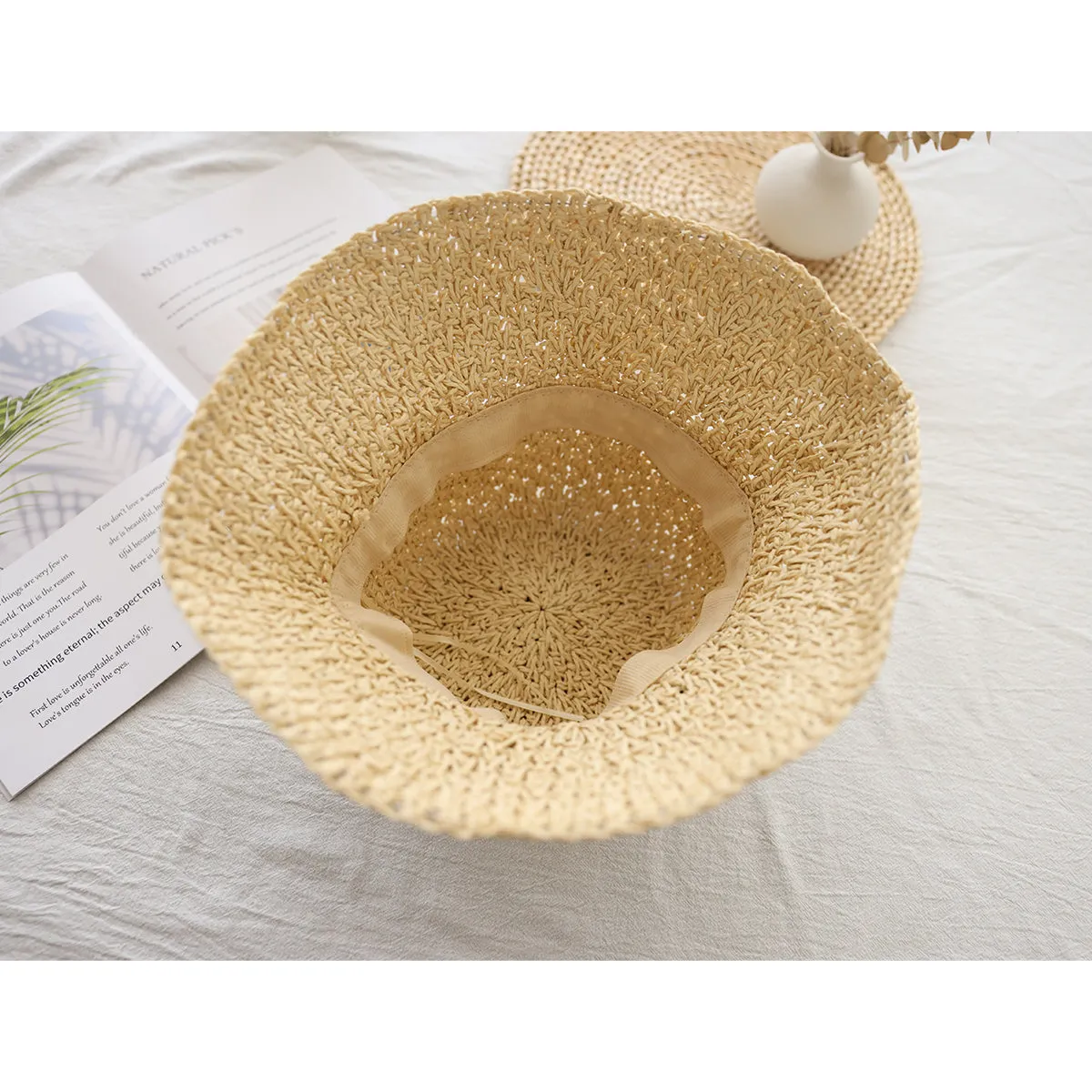 Women Retro Floral Embroidery Sun Straw Hat